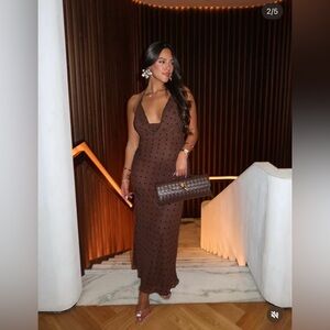 Zara Dark Brown Polka Dot Halter Neck Dress